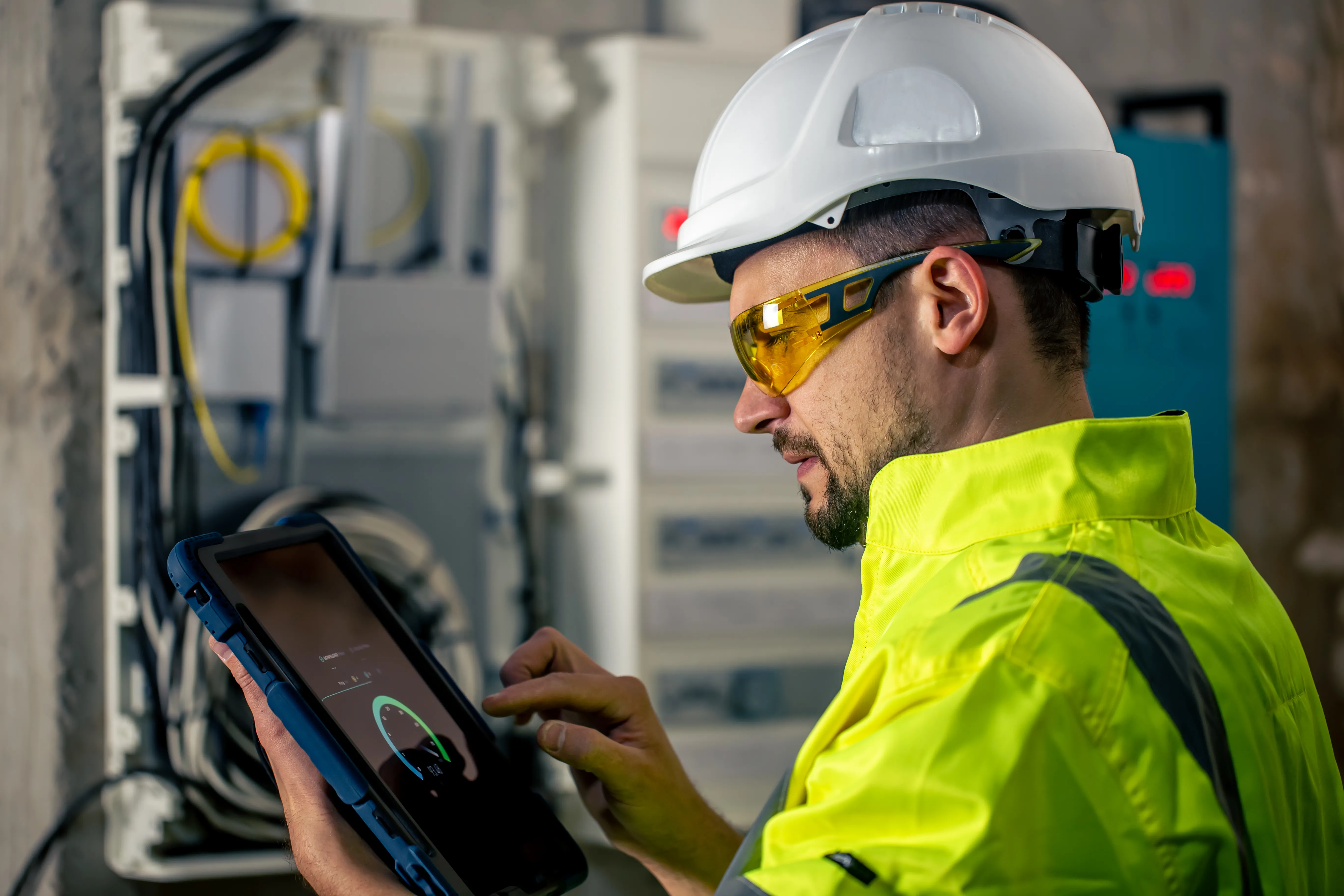Engineer conducting industrial air monitoring